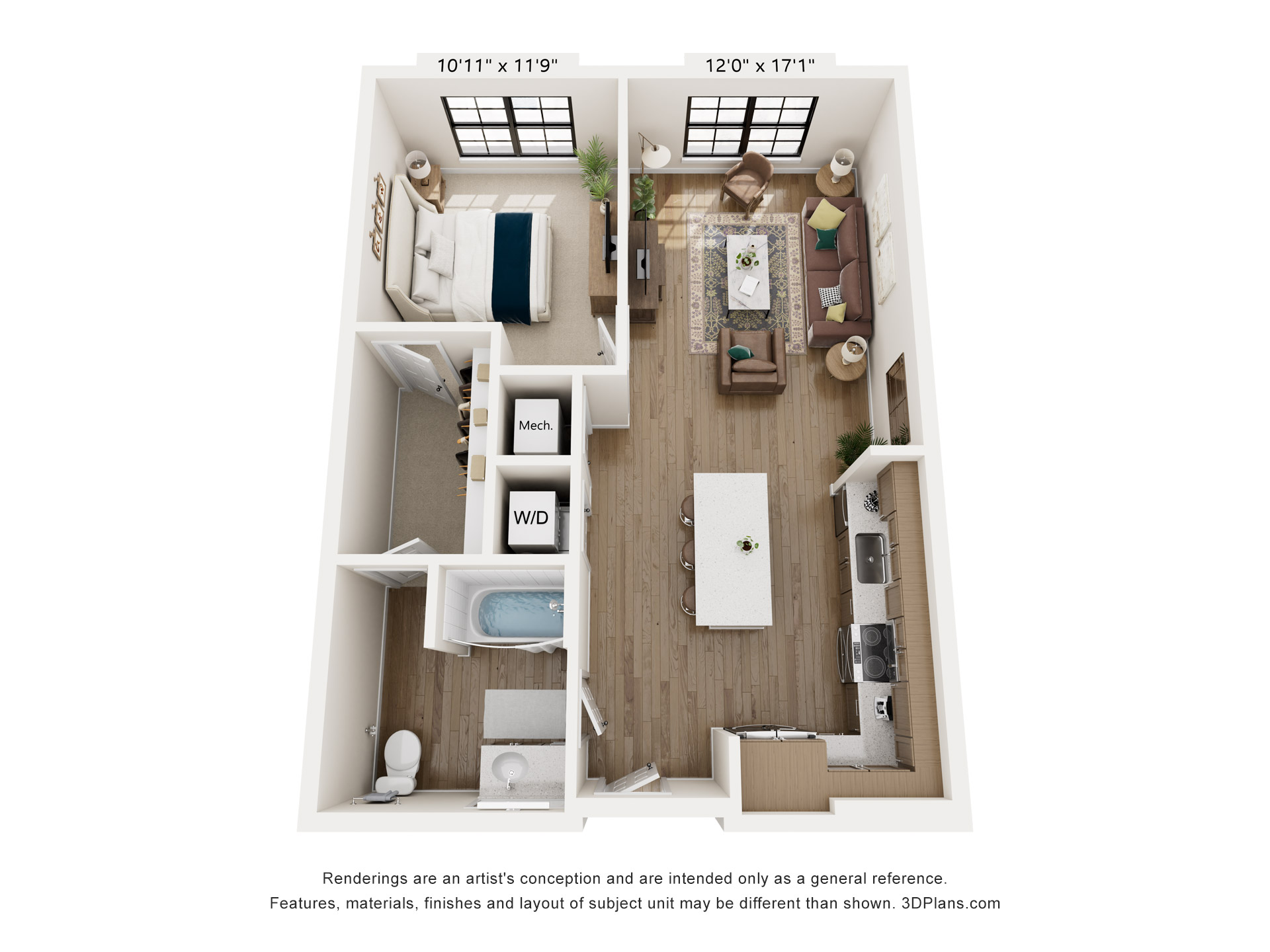 Floor plan for 1 bed, 1 bath, 786 sqft